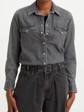 Levi’s Women’s Western Denim Snap Button Shirt XS NWT Gray Acid Wash